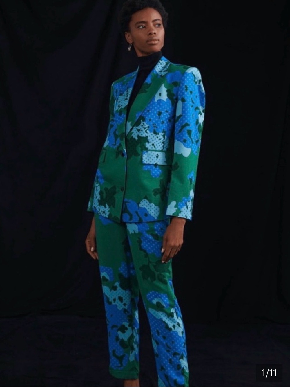 Anthropologie Green & Blue Floral Blazer and Pants Suit 12P